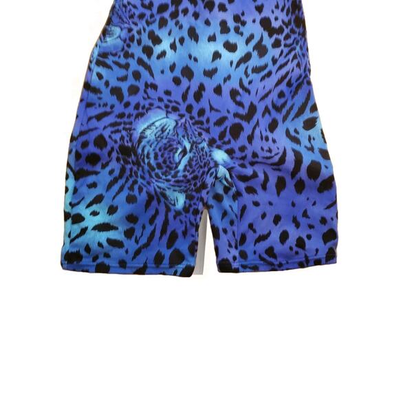 Moret Leotard Blue Leopard Print Biketard Size M Medium 7/8 Dance Gymnastics - Picture 2 of 6